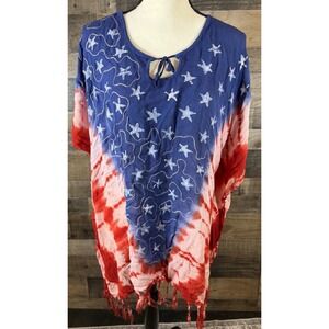 Women's‎ Patriotic American Flag Wrap Shawl USA Red White Blue 4th of July Vtg